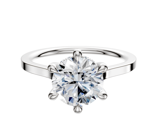 14K White Gold 6 Prong Hidden Halo Cathedral Flat 1.5mm Engagement Ring