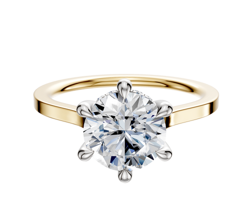 14K Two Tone 6 Prong Hidden Halo Cathedral Flat 1.5mm Engagement Ring