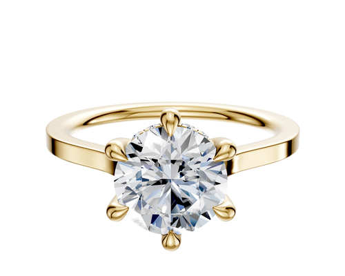 18K Yellow Gold 6 Prong Hidden Halo Cathedral Flat 1.5mm Engagement Ring