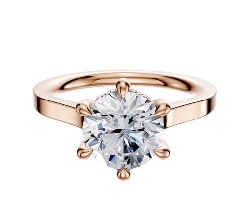 18K Rose Gold 6 Prong Hidden Halo Cathedral Flat 2.0mm Engagement Ring