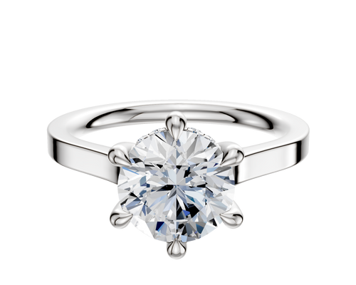 18K White Gold 6 Prong Hidden Halo Cathedral Flat 2.0mm Engagement Ring