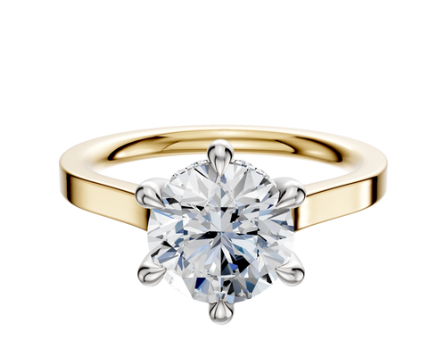 18K Two Tone 6 Prong Hidden Halo Cathedral Flat 2.0mm Engagement Ring