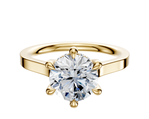 14K Yellow Gold 6 Prong Hidden Halo Cathedral Flat 2.0mm Engagement Ring