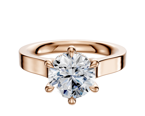 18K Rose Gold 6 Prong Hidden Halo Cathedral Flat 3.0mm Engagement Ring
