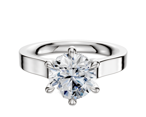14K White Gold 6 Prong Hidden Halo Cathedral Flat 3.0mm Engagement Ring