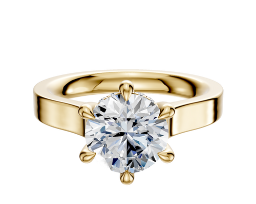 18K Yellow Gold 6 Prong Hidden Halo Cathedral Flat 3.0mm Engagement Ring