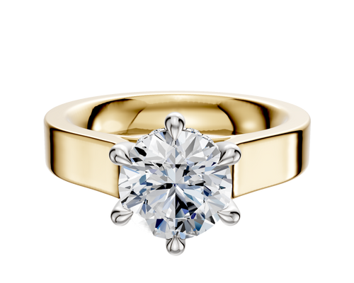 18K Two Tone 6 Prong Hidden Halo Cathedral Flat 4.0mm Engagement Ring