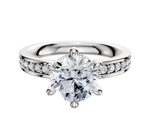 Platinum 6 Prong Hidden Halo Classic Flat 1-Row-Pave 2.5mm Engagement Ring