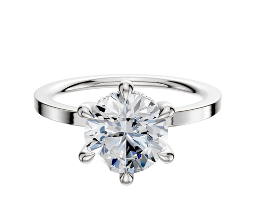18K White Gold 6 Prong Hidden Halo Classic Flat 1.5mm Engagement Ring