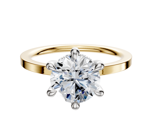 18K Two Tone 6 Prong Hidden Halo Classic Flat 1.5mm Engagement Ring