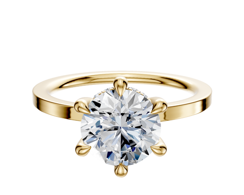 18K Yellow Gold 6 Prong Hidden Halo Classic Flat 1.5mm Engagement Ring