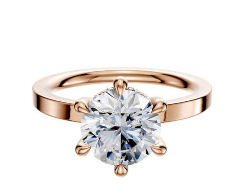 18K Rose Gold 6 Prong Hidden Halo Classic Flat 2.0mm Engagement Ring