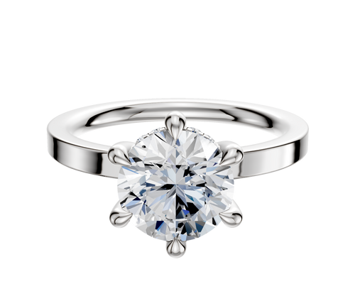 18K White Gold 6 Prong Hidden Halo Classic Flat 2.0mm Engagement Ring