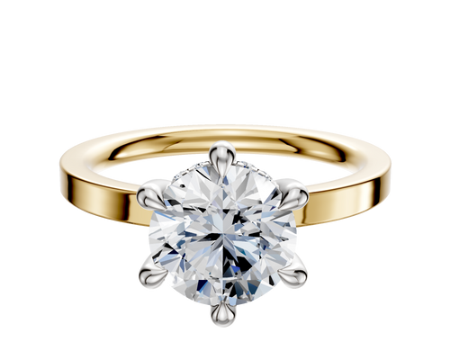 14K Two Tone 6 Prong Hidden Halo Classic Flat 2.0mm Engagement Ring