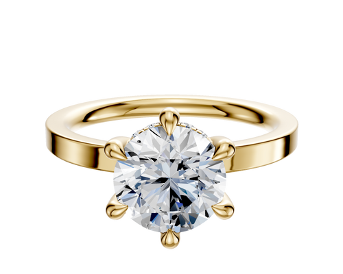 14K Yellow Gold 6 Prong Hidden Halo Classic Flat 2.0mm Engagement Ring