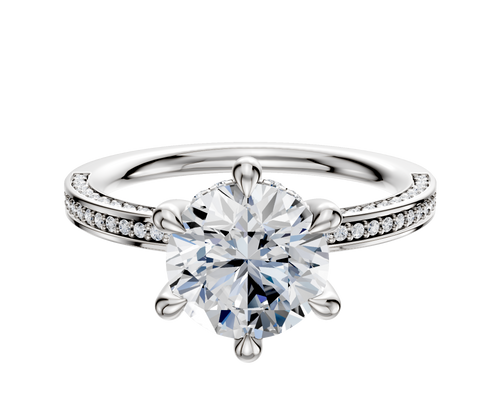 Platinum 6 Prong Hidden Halo Classic Flat 3-Row-Pave 2.0mm Engagement Ring