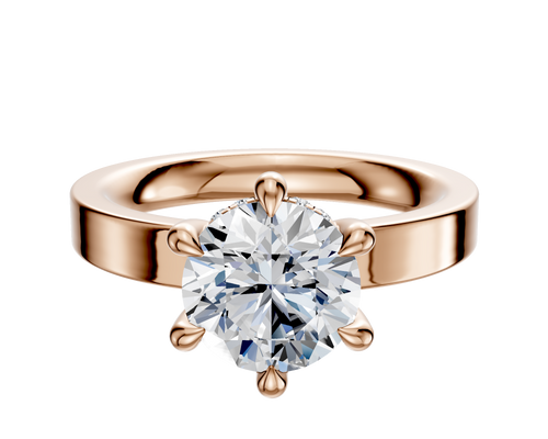 18K Rose Gold 6 Prong Hidden Halo Classic Flat 3.0mm Engagement Ring