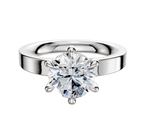 14K White Gold 6 Prong Hidden Halo Classic Flat 3.0mm Engagement Ring
