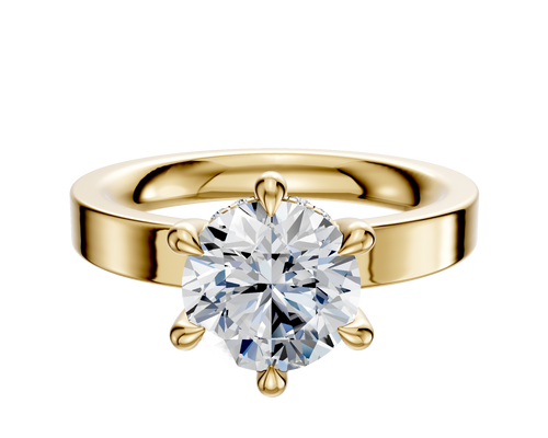 14K Yellow Gold 6 Prong Hidden Halo Classic Flat 3.0mm Engagement Ring