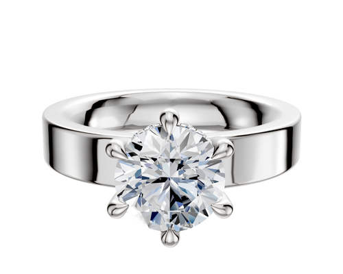 18K White Gold 6 Prong Hidden Halo Classic Flat 4.0mm Engagement Ring