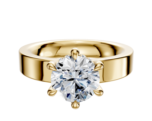 18K Yellow Gold 6 Prong Hidden Halo Classic Flat 4.0mm Engagement Ring