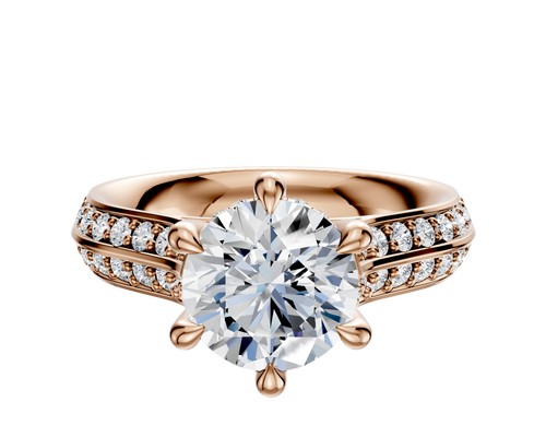 18K Rose Gold 6 Prong Hidden Halo Cathedral Knife Edge 1-Row-Pave 2.5mm Engagement Ring