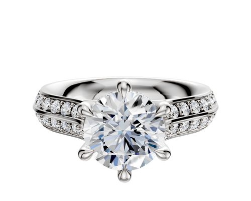 18K White Gold 6 Prong Hidden Halo Cathedral Knife Edge 1-Row-Pave 2.5mm Engagement Ring