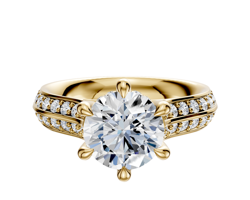 14K Yellow Gold 6 Prong Hidden Halo Cathedral Knife Edge 1-Row-Pave 2.5mm Engagement Ring