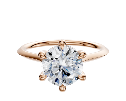 14K Rose Gold 6 Prong Hidden Halo Cathedral Knife Edge 1.5mm Engagement Ring
