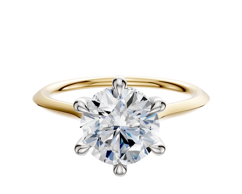 18K Two Tone 6 Prong Hidden Halo Cathedral Knife Edge 1.5mm Engagement Ring