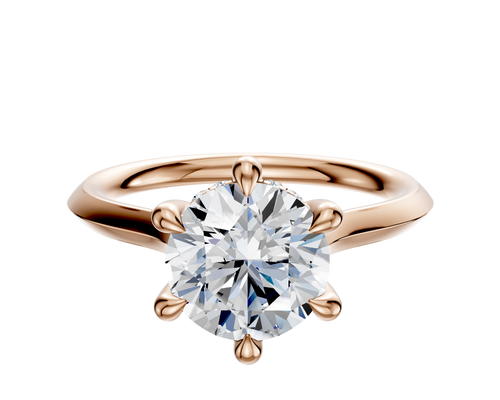 18K Rose Gold 6 Prong Hidden Halo Cathedral Knife Edge 2.0mm Engagement Ring