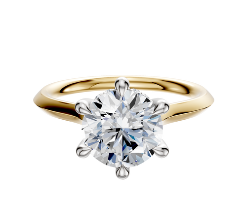 18K Two Tone 6 Prong Hidden Halo Cathedral Knife Edge 2.0mm Engagement Ring