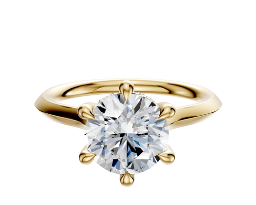 18K Yellow Gold 6 Prong Hidden Halo Cathedral Knife Edge 2.0mm Engagement Ring
