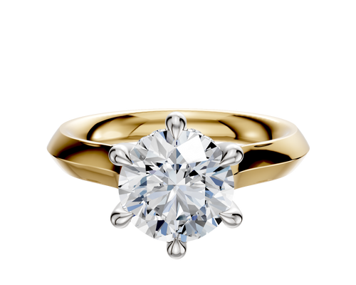 18K Two Tone 6 Prong Hidden Halo Cathedral Knife Edge 3.0mm Engagement Ring