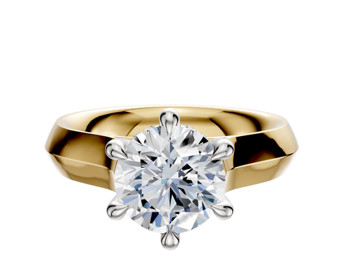 14K Two Tone 6 Prong Hidden Halo Cathedral Knife Edge 4.0mm Engagement Ring