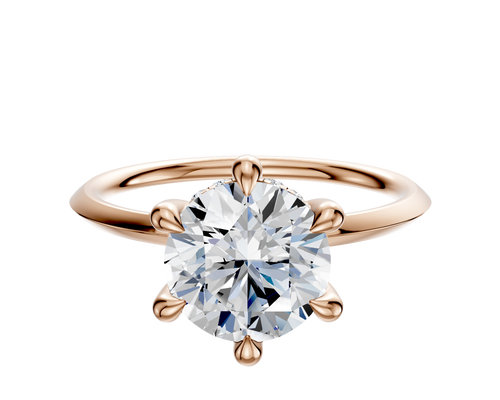 18K Rose Gold 6 Prong Hidden Halo Classic Knife Edge 1.5mm Engagement Ring