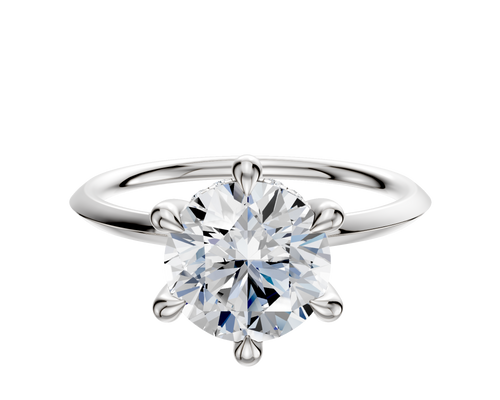 14K White Gold 6 Prong Hidden Halo Classic Knife Edge 1.5mm Engagement Ring