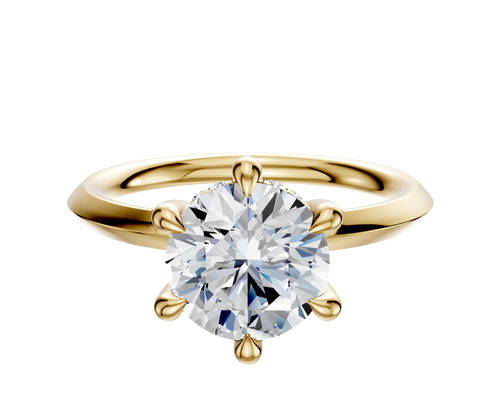 14K Yellow Gold 6 Prong Hidden Halo Classic Knife Edge 2.0mm Engagement Ring