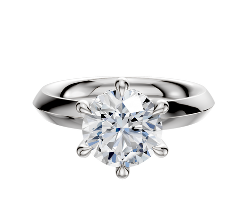 18K White Gold 6 Prong Hidden Halo Classic Knife Edge 3.0mm Engagement Ring