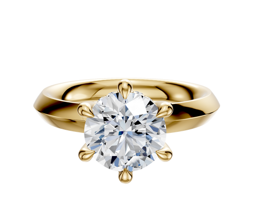 18K Yellow Gold 6 Prong Hidden Halo Classic Knife Edge 3.0mm Engagement Ring