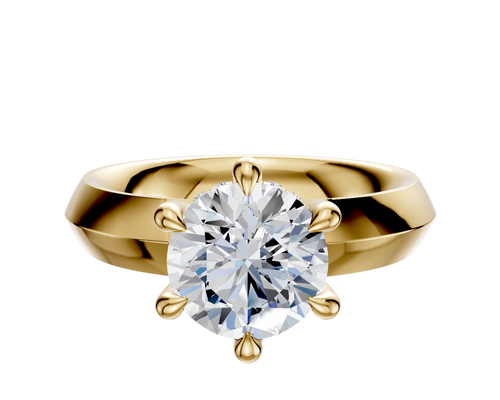 18K Yellow Gold 6 Prong Hidden Halo Classic Knife Edge 4.0mm Engagement Ring