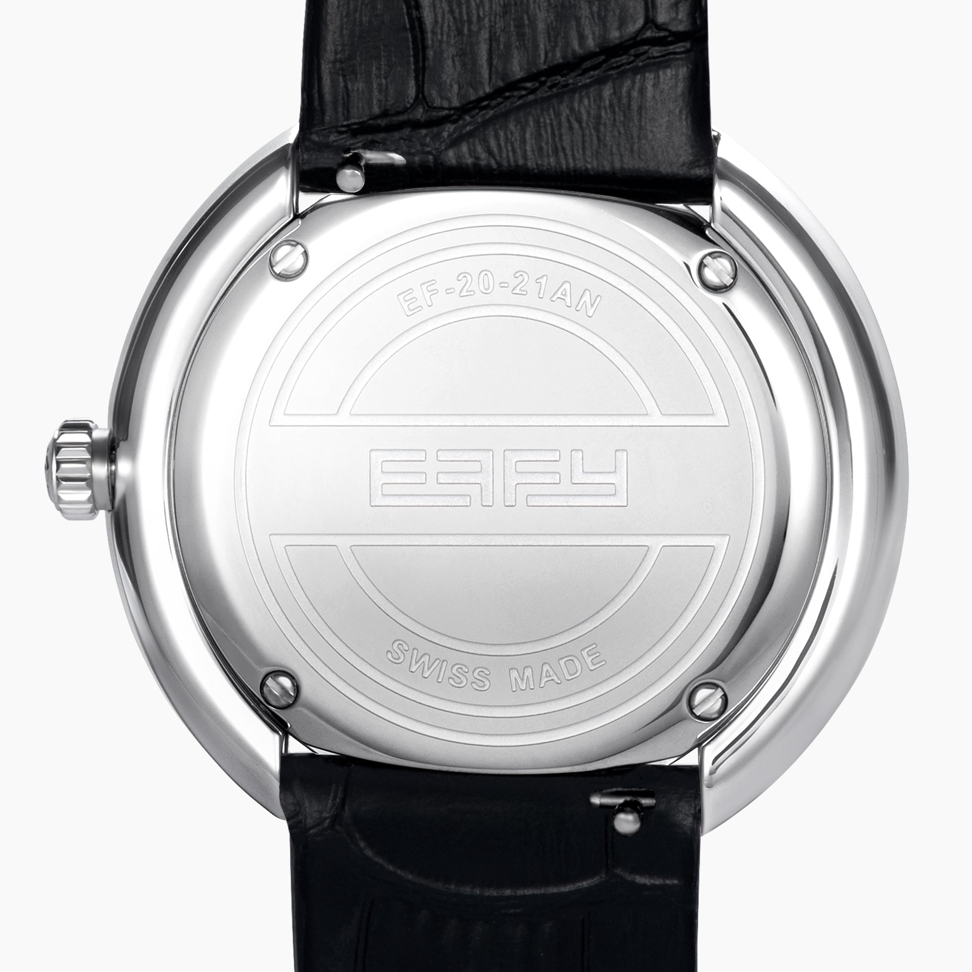 The 39MM Swiss Made Stainless Steel Signature Panther Watch with Diamonds features a black leather strap, diamond-encrusted bezel, and a dial adorned with a detailed panther head crafted from black and colored gemstones.
