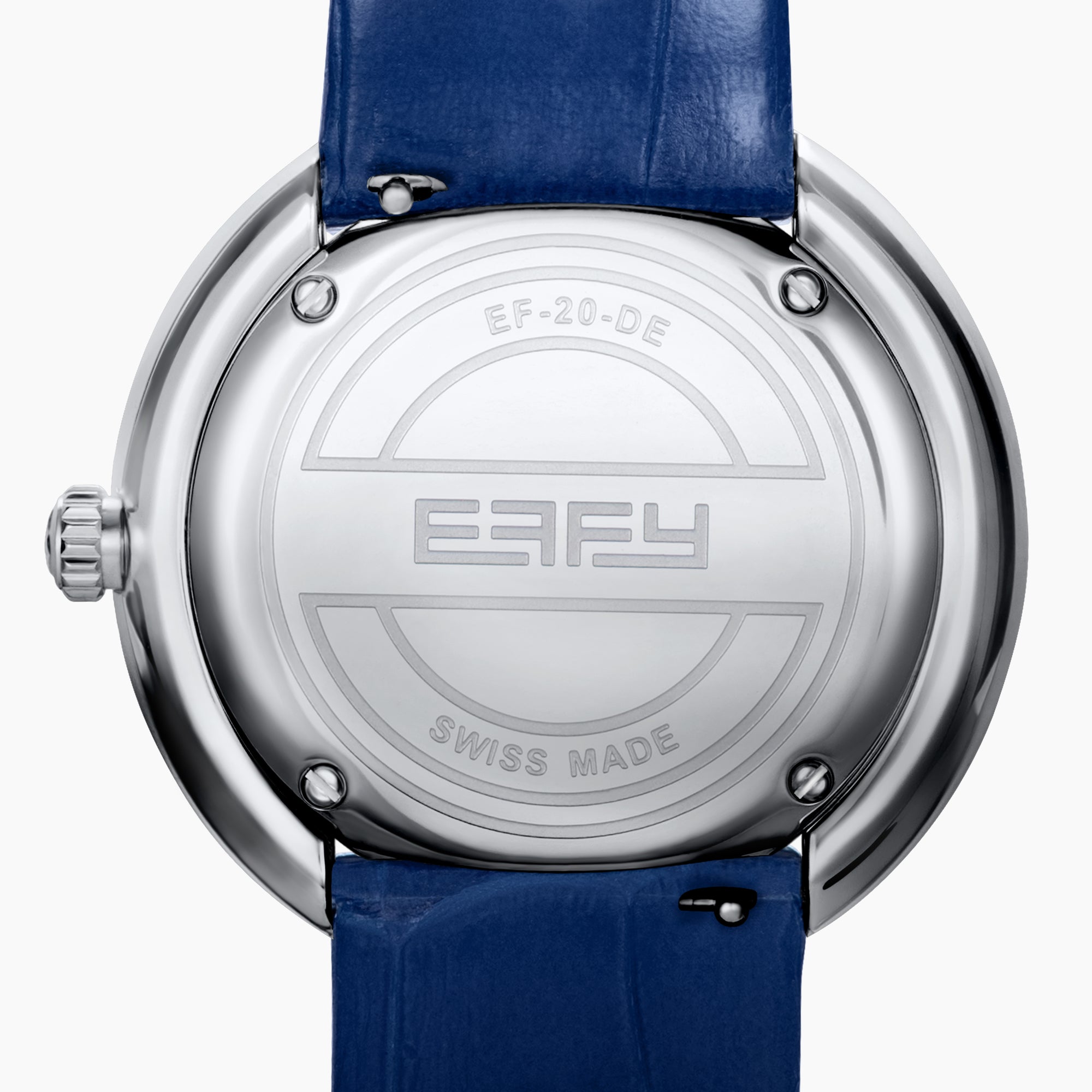 The 39MM Swiss Made Stainless Steel Turtle Watch features diamonds, sapphires, and tsavorite. It has a blue strap and dial, jeweled turtle motif in green and white stones, a diamond-encrusted silver bezel, and EFFY branding on the face.