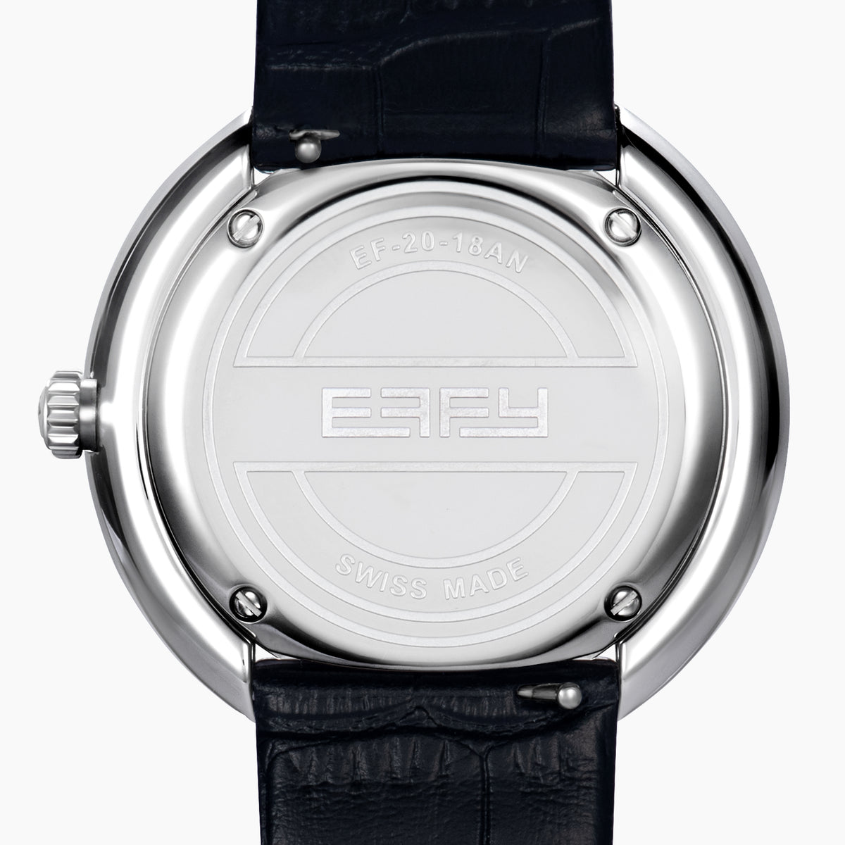 The 39MM Swiss Made Stainless Steel Signature Panther Watch with Diamonds features a jeweled panther design on the dial, gold and diamond accents, green gemstone eyes, and a black leather strap.