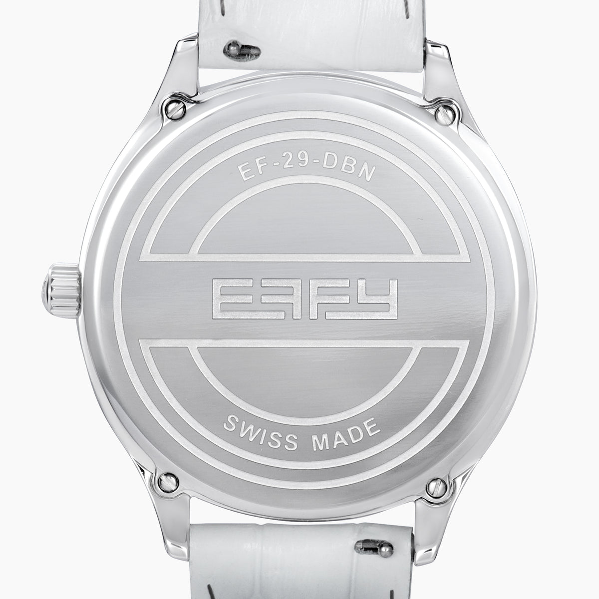 The 41MM Swiss Made Stainless Steel Signature Panther Watch with Diamonds features a jeweled panther dial, white leather strap, subdial for time, and iridescent background—an eye-catching statement of luxury.