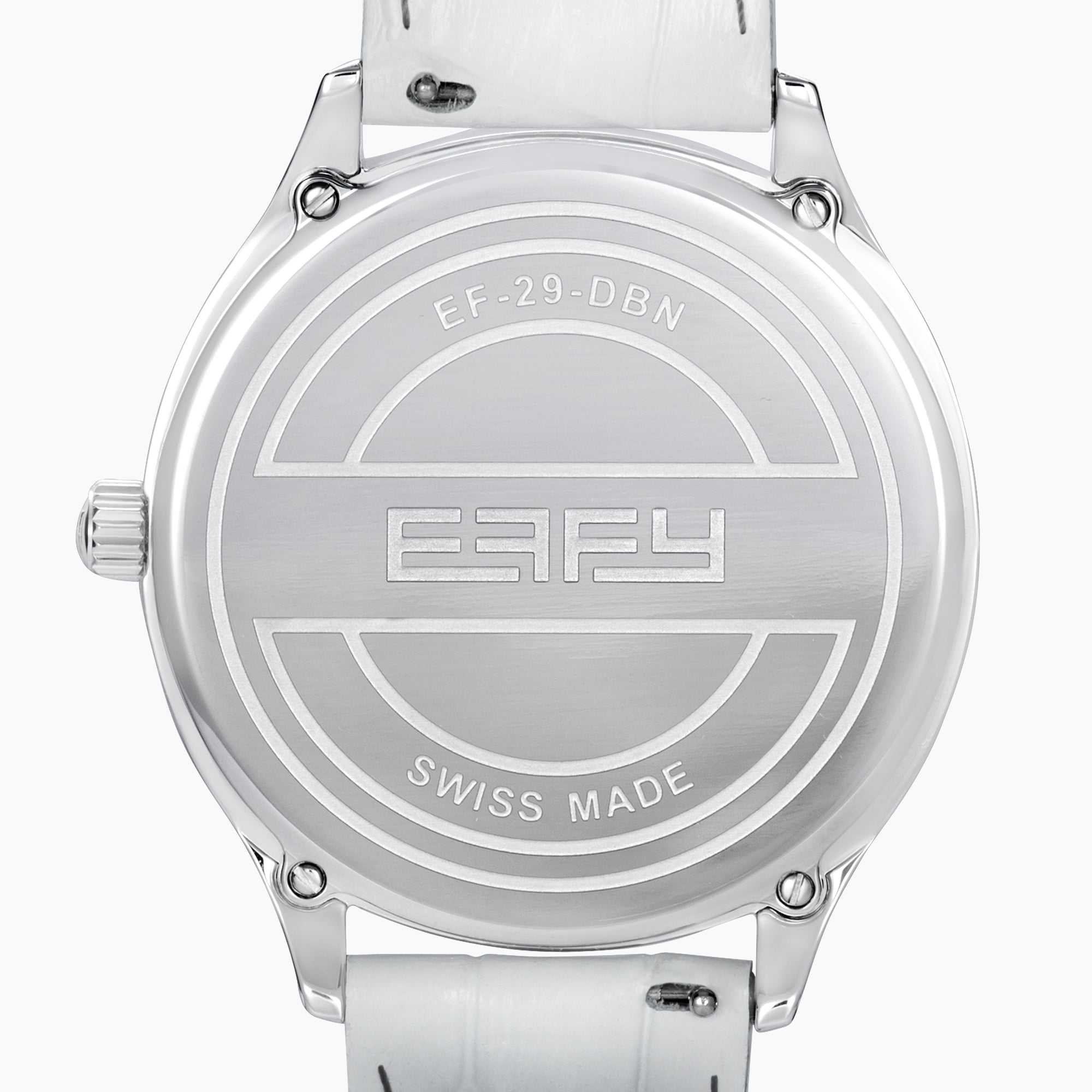 The 41MM Swiss Made Stainless Steel Signature Panther Watch with Diamonds features a jeweled panther dial, white leather strap, subdial for time, and iridescent background—an eye-catching statement of luxury.