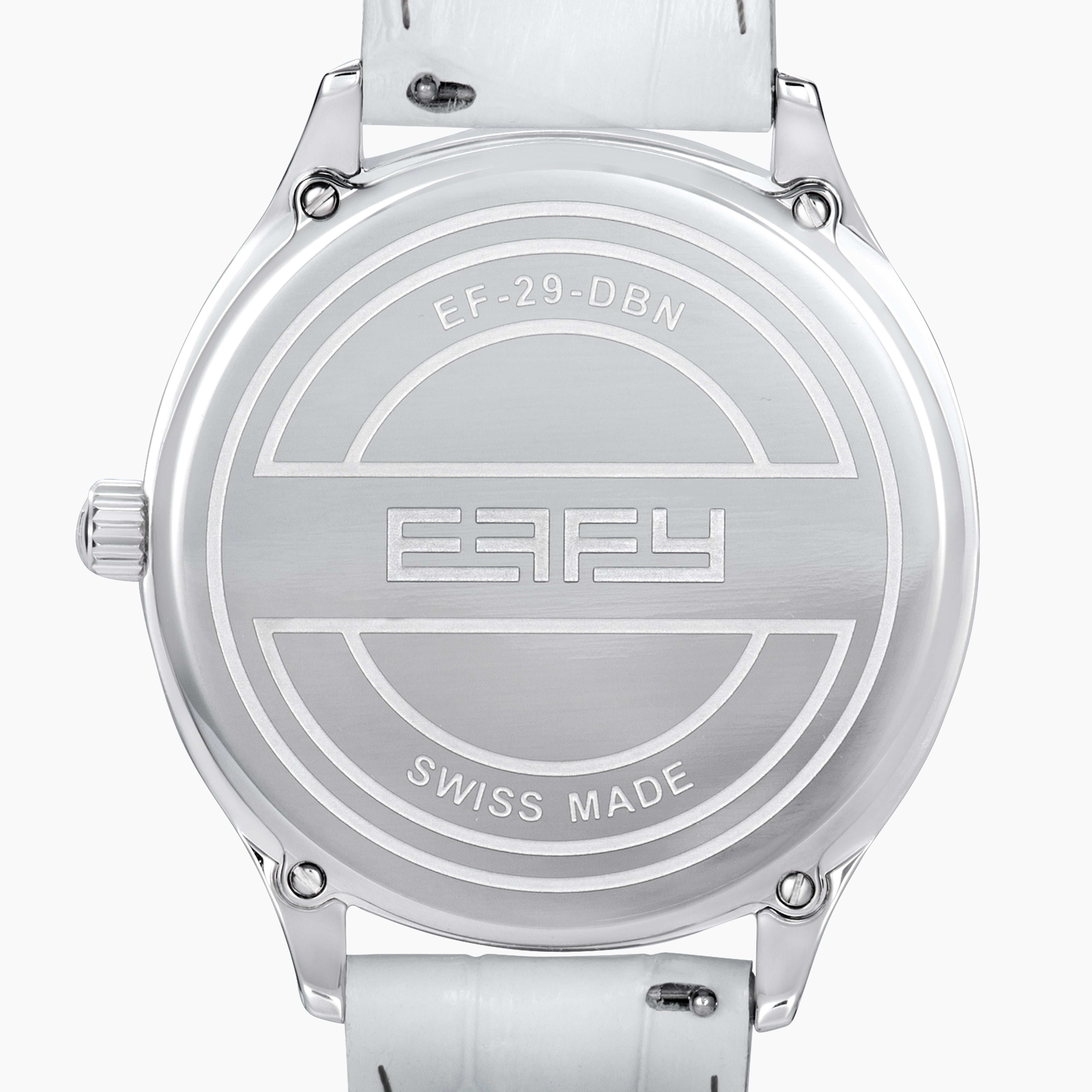 The 41MM Swiss Made Stainless Steel Signature Panther Watch with Diamonds features a jeweled panther dial, white leather strap, subdial for time, and iridescent background—an eye-catching statement of luxury.