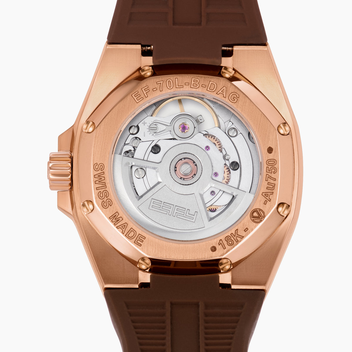 Experience the elegance of the 38MM Swiss Made 18K Rose Gold Signature Panther Automatic Watch with Diamond Bezel, showcasing a sophisticated brown strap, an 18K rose gold-tone case adorned with diamond accents, and a dazzling diamond pavé panther motif on the dial with captivating green gemstone eyes and the distinctive EARLY branding at the top.