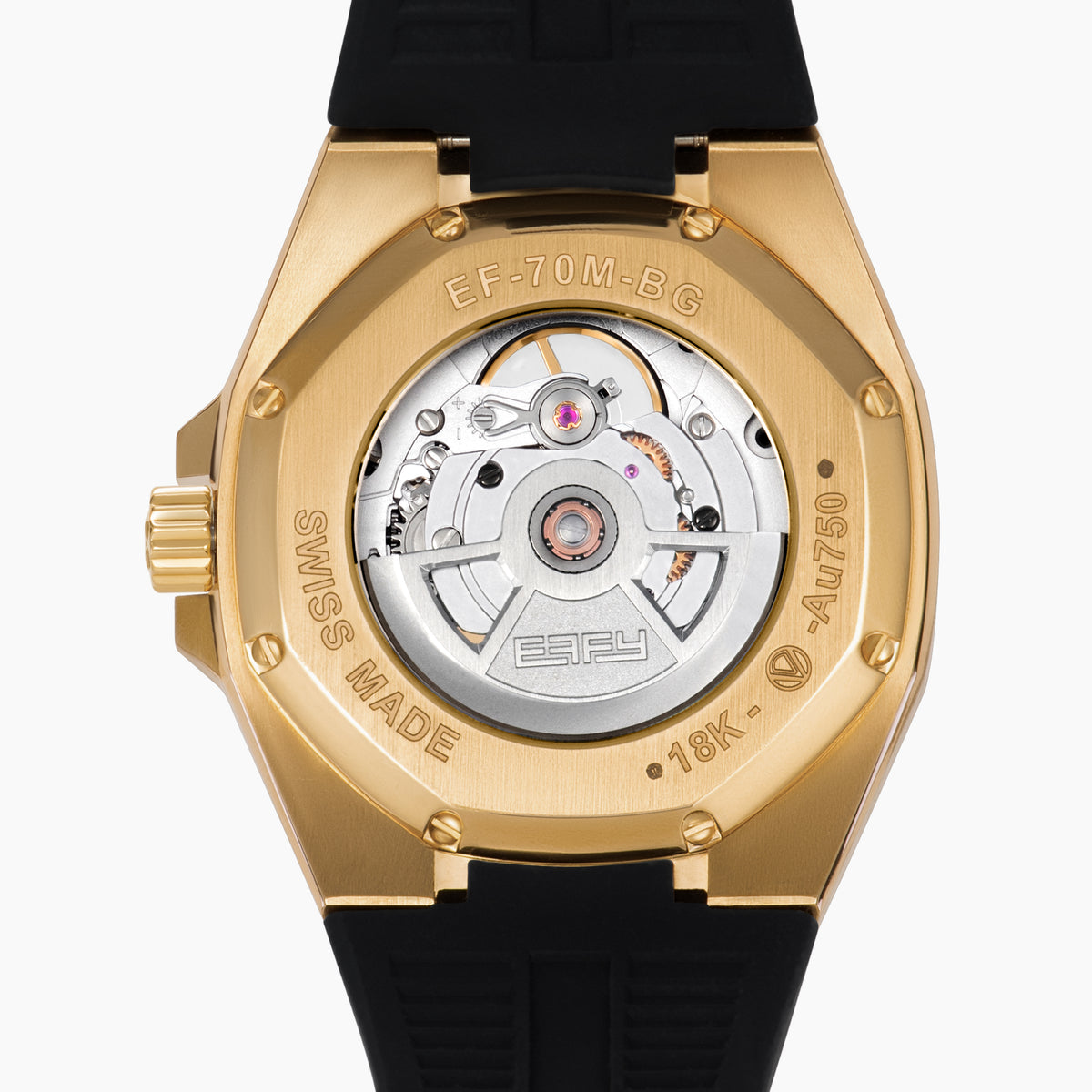 The 42MM Swiss Made 18K Yellow Gold Signature Panther Automatic Watch with Diamonds features a geometric panther face, green gemstone eyes, diamond markers on a black dial, and "EARLY" at the top—an artistic twist on a classic gold watch.
