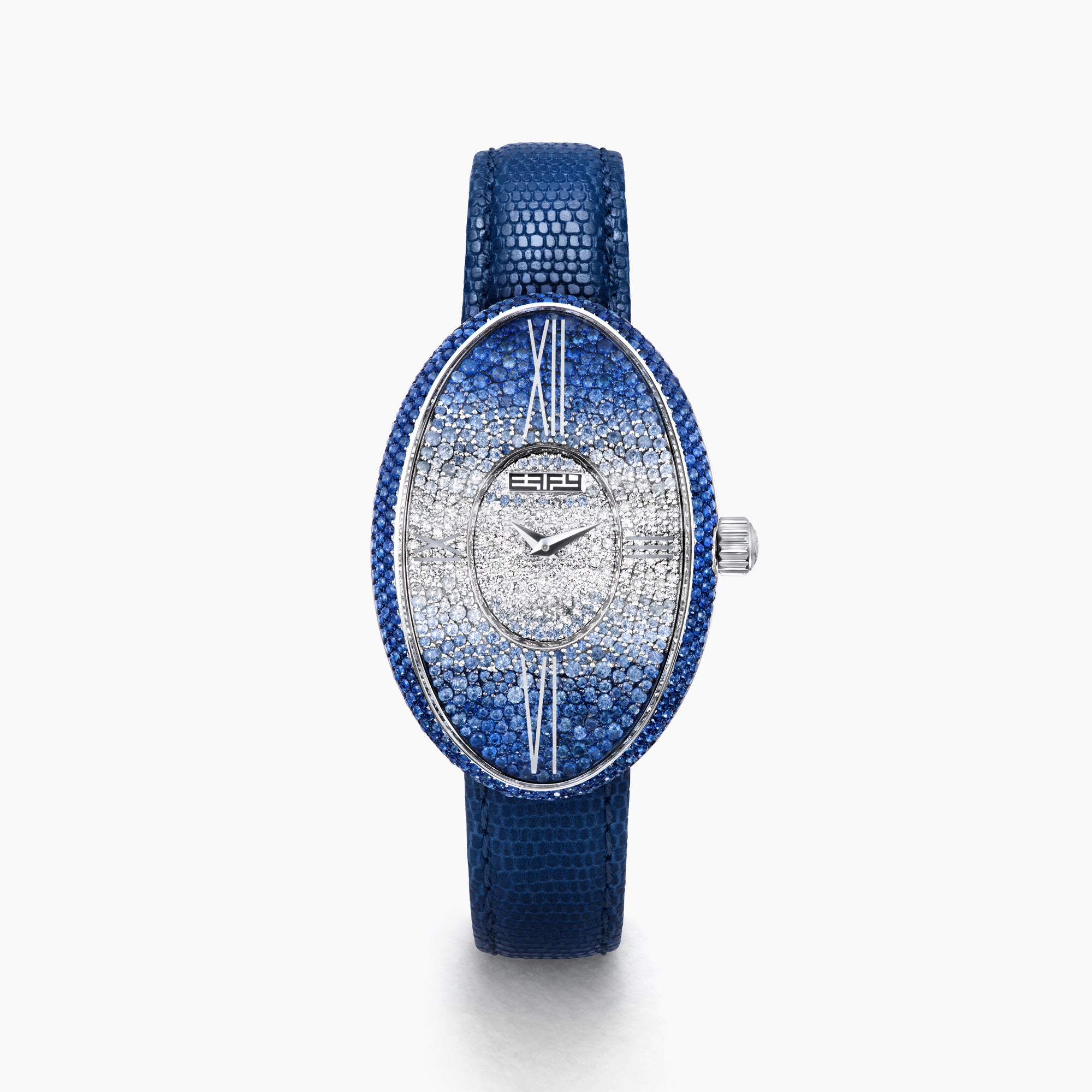 28MM Swiss Made Stainless Steel Cocktail Watch with Blue Sapphire and Diamonds